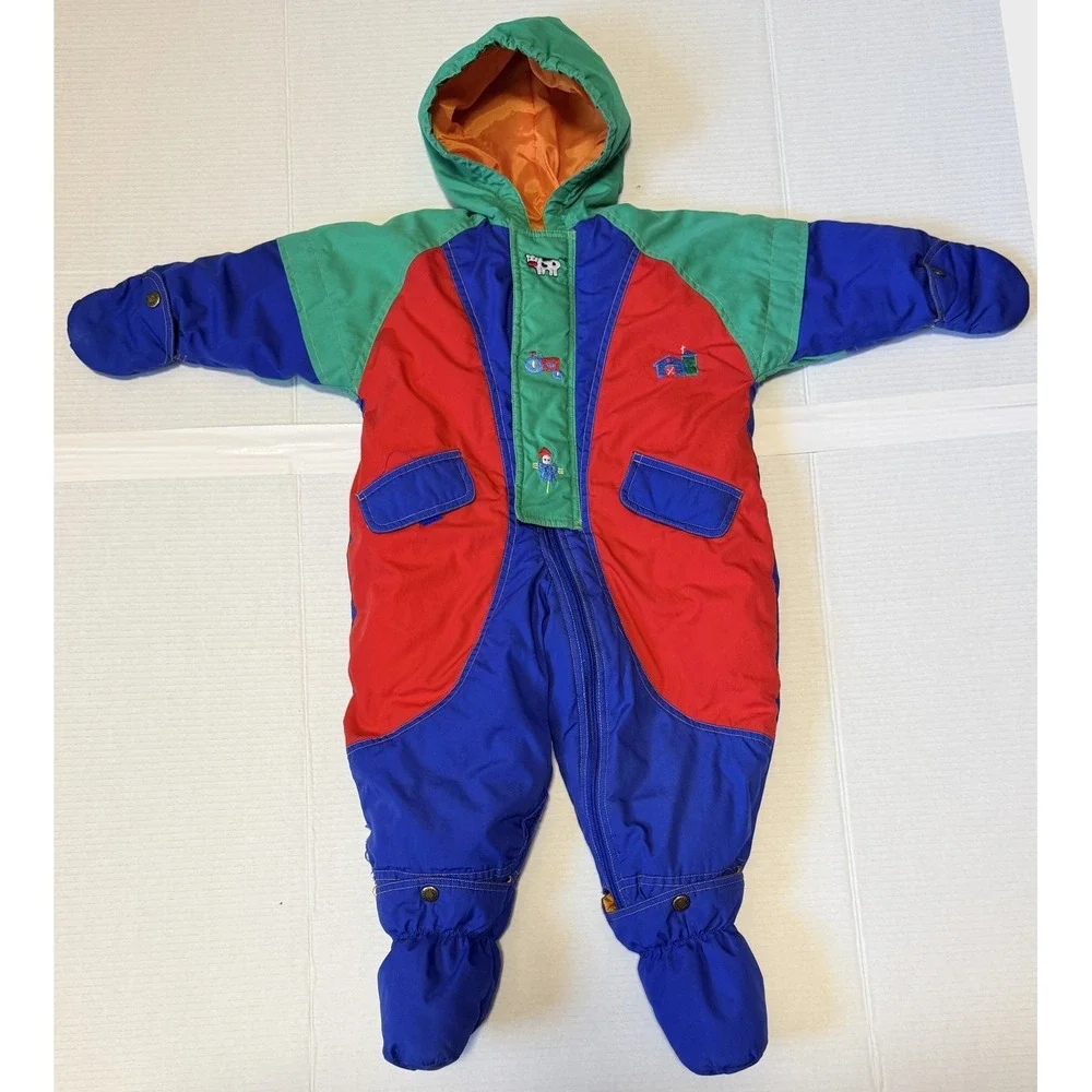 CARTERS - VTG Baby Color‎ Block Red Blue Green Snowsuit - 12 mo (no size tag)